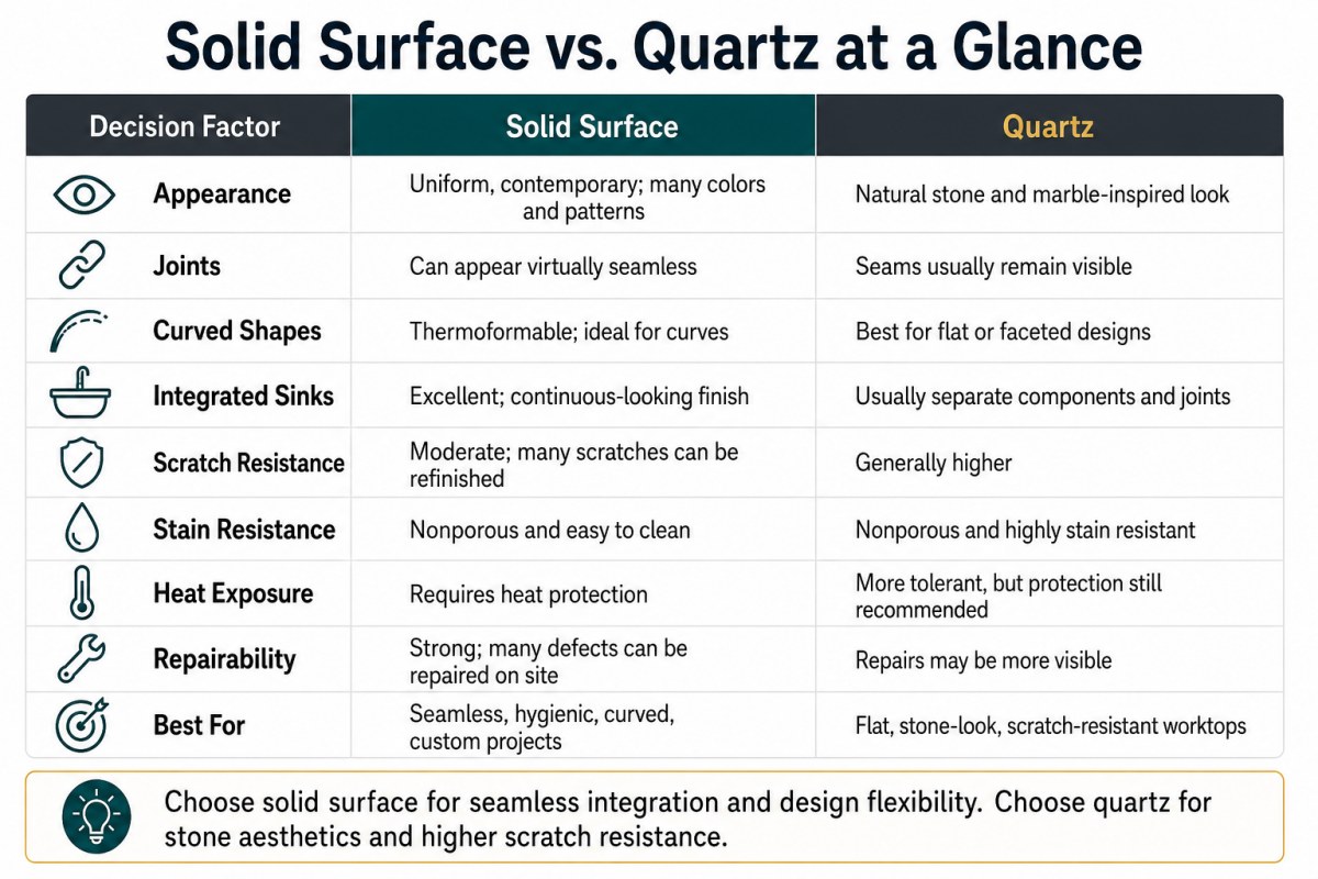 Solid Surface vs. Quartz at a Glance Solid Surface vs. Quartz at a Glance